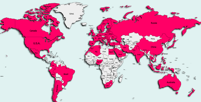 Bản đồ các quốc gia đã có thiết bị lây nhiễm GriftHorse, trong đó có cả Việt Nam.