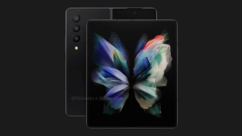 Hình ảnh bị rò rỉ cho thấy Galaxy Z Fold4 không thay đổi quá nhiều về thiết kế (Ảnh: OnLeaks).