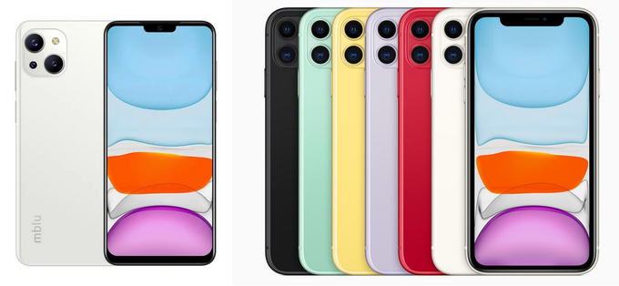 Hình nền trên Meizu mblu 10s (trái) giống với hình nền mà Apple đã sử dụng cho iPhone 11 (Ảnh: Weibo).